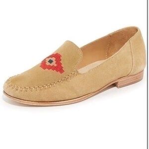 Soludos Embroidered Smoking Suede Loafers in Tan and Red Size 6.5 US Women Shoe